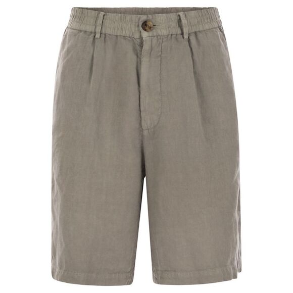 Brunello Cucinelli Men Bermuda Shorts In Light Délavé Linen Canvas